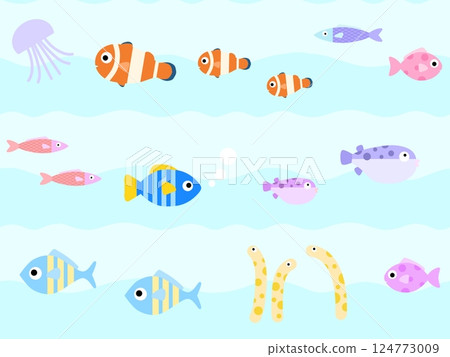 無縫圖案的海洋生物 F-2 無縫圖案的海洋生物 F-2 124773009
