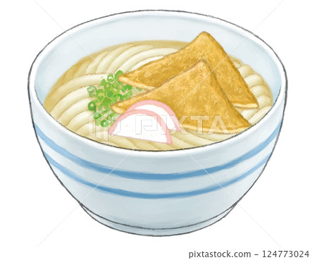 色鉛筆風格的 Kitsune 烏龍麵插圖 124773024