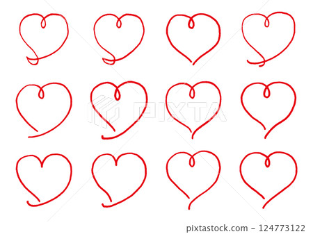 A set of cute heart marks drawn with markers: red, line drawing, felt tip pen, magic marker 124773122