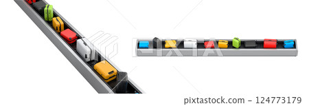 Set of Airport luggage conveyor belt or baggage claim area with suitcases on white. Set of Airport luggage conveyor belt or baggage claim area with suitcases on white. 124773179