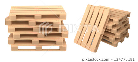 Set of wooden pallet for warehouse cargo storage isolated on white background. Set of wooden pallet for warehouse cargo storage isolated on white background. 124773191