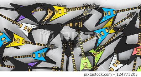 Heap of electric guitars isolated on white background. Heap of electric guitars isolated on white background. 124773205