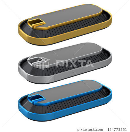 Set of Airport luggage conveyor belt from baggage claim area on white background. 124773261