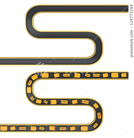 Set of Airport luggage conveyor belt or baggage claim area with suitcases on white. 124773284