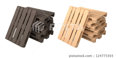 Set of wooden pallet for warehouse cargo storage isolated on white background. Set of wooden pallet for warehouse cargo storage isolated on white background. 124773303