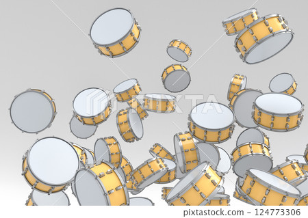 Many of flying drums or drumset on white background Many of flying drums or drumset on white background 124773306