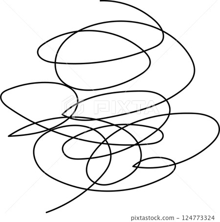 Illustration of messy, tangled lines. Icons representing frustration, stress, depression, and worries. Illustration of messy, tangled lines. Icons representing frustration, stress, depression, and worries. 124773324