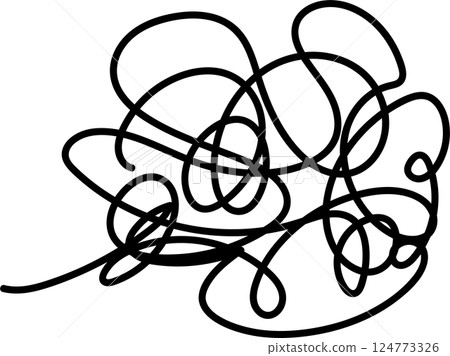 Illustration of messy, tangled lines. Icons representing frustration, stress, depression, and worries. Illustration of messy, tangled lines. Icons representing frustration, stress, depression, and worries. 124773326