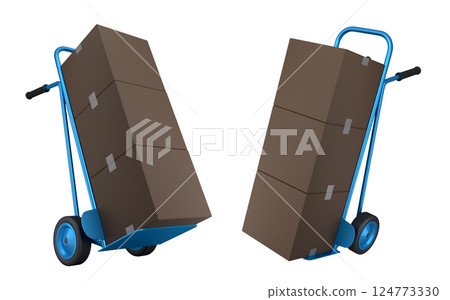 Set of Airport luggage cart or baggage trolley side with cardboard boxes or cartons Set of Airport luggage cart or baggage trolley side with cardboard boxes or cartons 124773330