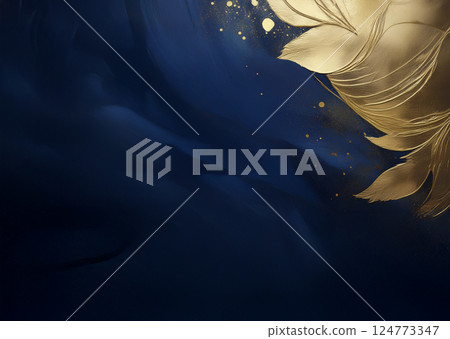 Gold paint on a navy blue background: Plant pattern 124773347