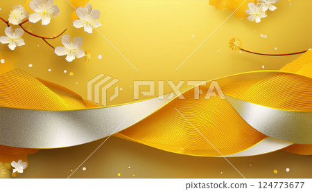 金色閃亮的花朵和日本圖案背景 金色閃亮的花朵和日本圖案背景 124773677