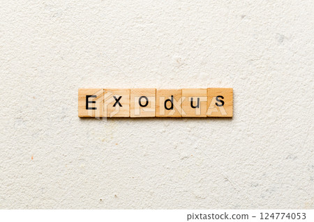 exodus word written on wood block. exodus text on table, concept 124774053