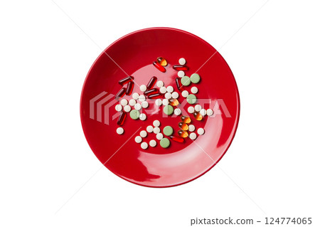Many different weight loss pills and supplements as food on round plate. Pills served as a healthy meal. Drugs, pharmacy, medicine or medical healthycare concept Many different weight loss pills and supplements as food on round plate. Pills served as a healthy meal. Drugs, pharmacy, medicine or medical healthycare concept 124774065
