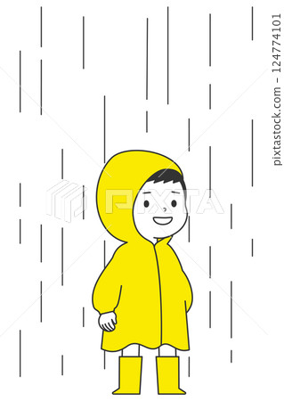 A toddler wearing a raincoat and rain boots 124774101