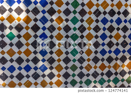 Moroccan zellige mosaic tiling, Bahia Palace, Marrakech, Morocco 124774141