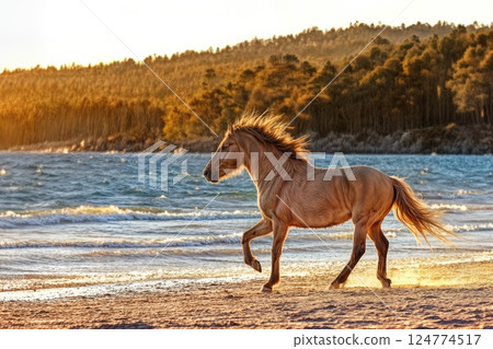Sunset Sprint: The Coastal Stallion 124774517
