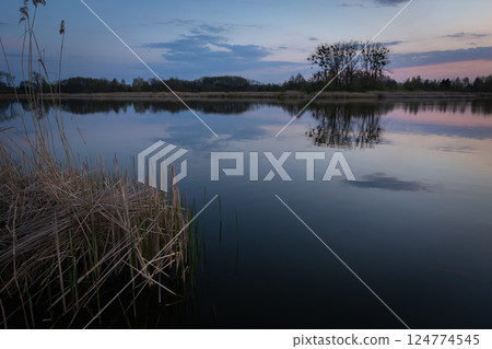 Evening by the calm lake 124774545