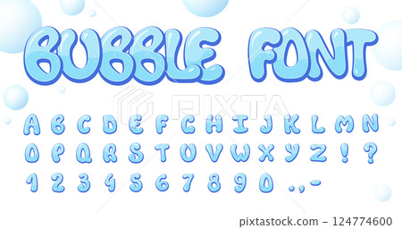 Bubble font alphabet with numbers and symbols, including floating bubbles Bubble font alphabet with numbers and symbols, including floating bubbles 124774600