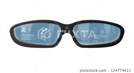 Smart glasses displaying futuristic augmented reality interface Smart glasses displaying futuristic augmented reality interface 124774613