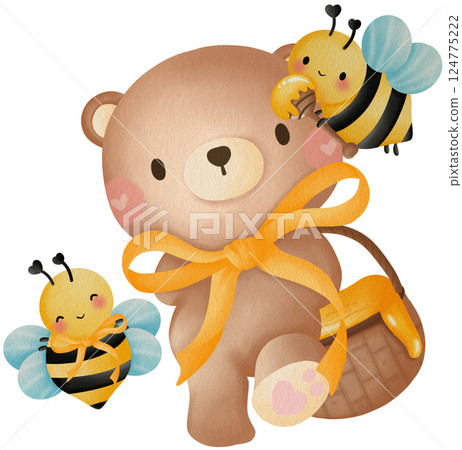 Cute Bee and Bear Clipart Bear with Honey and Flowers Cartoon Teddy Bear Bee Cute Bee and Bear Clipart Bear with Honey and Flowers Cartoon Teddy Bear Bee 124775222