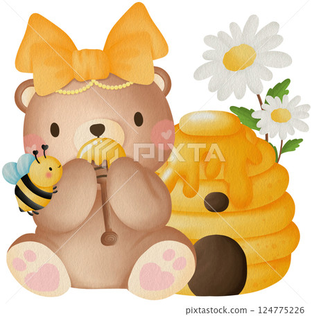 Cute Bee and Bear Clipart Bear with Honey and Flowers Cartoon Teddy Bear Bee Cute Bee and Bear Clipart Bear with Honey and Flowers Cartoon Teddy Bear Bee 124775226