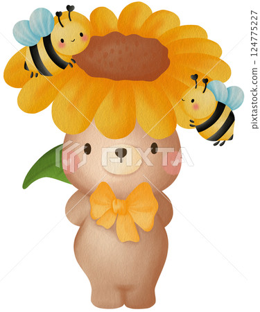 Cute Bee and Bear Clipart Bear with Honey and Flowers Cartoon Teddy Bear Bee  124775227