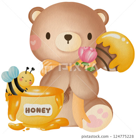 Cute Bee and Bear Clipart Bear with Honey and Flowers Cartoon Teddy Bear Bee Cute Bee and Bear Clipart Bear with Honey and Flowers Cartoon Teddy Bear Bee 124775228