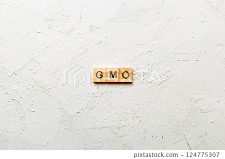 gmo word written on wood block. gmo text on table, concept gmo word written on wood block. gmo text on table, concept 124775307