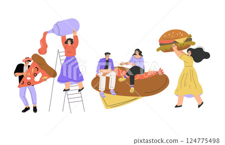 Enjoyable and Delicious Food Illustrations Featuring Fun and Playful Culinary Characters 124775498