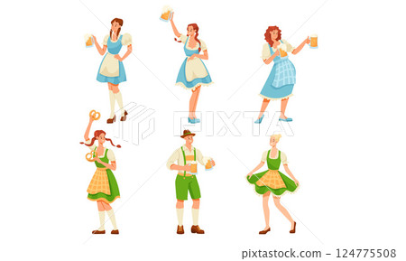 Beer Festival with People Characters Celebrating Holiday Vector Set 124775508