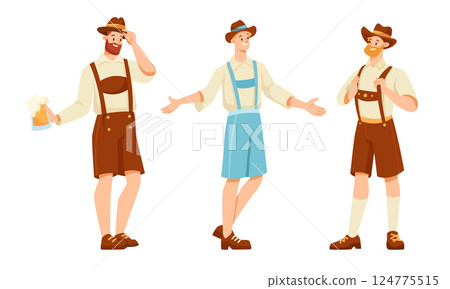 Beer Festival with People Characters Celebrating Holiday Vector Set 124775515