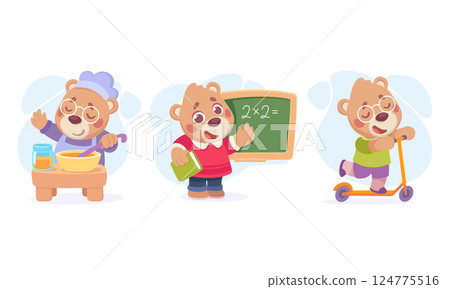 Adorable and fluffy Bear Characters Engaging in a variety of Fun and playful Activities Adorable and fluffy Bear Characters Engaging in a variety of Fun and playful Activities 124775516