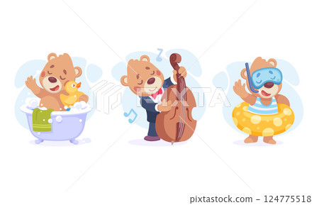 Adorable and Cute Cartoon Bears Having a Great Time Doing Various Fun Activities Together 124775518