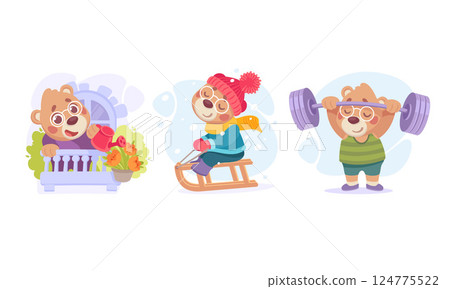 Charming and Adorable Bear Illustrations Engaging in Various Fun Activities and Events 124775522