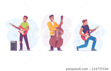 Dynamic and Passionate Musicians Skillfully Playing Various Instruments in a Vibrant Style 124775544