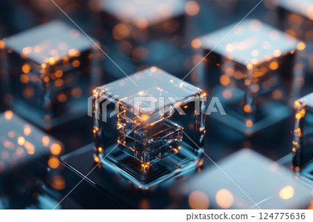 Glowing futuristic cubes with digital technology theme, suitable as background 124775636