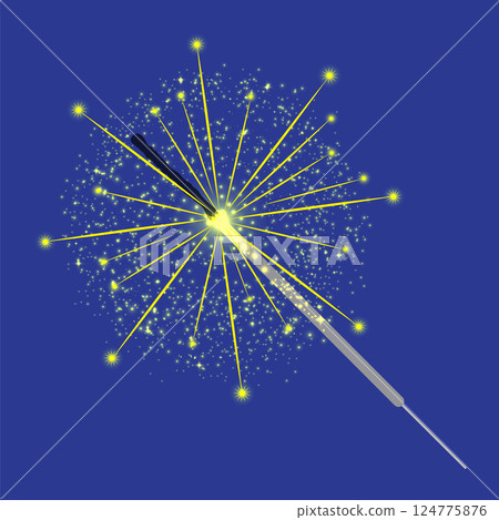 Vector Christmas Bengal light. Realistic sparkler light isolated on blue background. Festive bright firework. Element of decoration for celebration and holiday Vector Christmas Bengal light. Realistic sparkler light isolated on blue background. Festive bright firework. Element of decoration for celebration and holiday 124775876