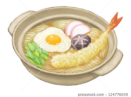 色鉛筆風格的 Nabeyaki 烏龍麵插圖 色鉛筆風格的 Nabeyaki 烏龍麵插圖 124776039