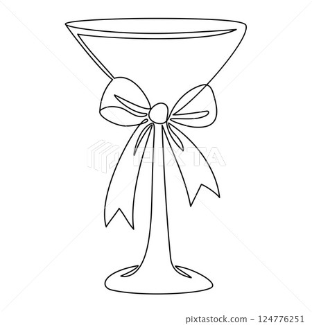 Coquette Glass Cocktail with Ribbon Bow in One Continuous Line Drawing. Simple Linear Aesthetic Drink. Romance Girly Vibe. Vector Illustration. Hand Drawn Monoline, Line Art Coquette Glass Cocktail with Ribbon Bow in One Continuous Line Drawing. Simple Linear Aesthetic Drink. Romance Girly Vibe. Vector Illustration. Hand Drawn Monoline, Line Art 124776251