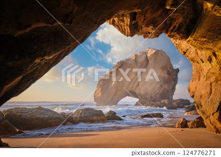 Penedo do Guincho boulder rock at Praia da Santa Cruz, Portugal Penedo do Guincho boulder rock at Praia da Santa Cruz, Portugal 124776271