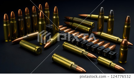 Close-up of rifle and pistol ammunition on black background 124776532