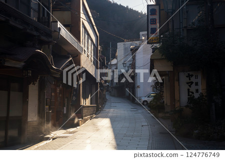 Shibu Onsen small hot springs town at sunrise in Yamanouchi Shibu Onsen small hot springs town at sunrise in Yamanouchi 124776749
