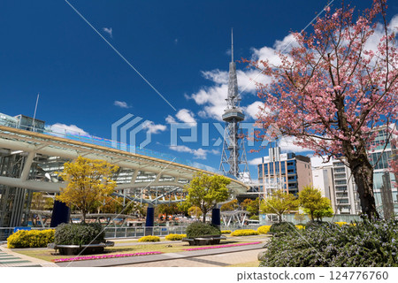 Oasis 21 by Odori park and TV tower with sakura in spring, Japan Oasis 21 by Odori park and TV tower with sakura in spring, Japan 124776760