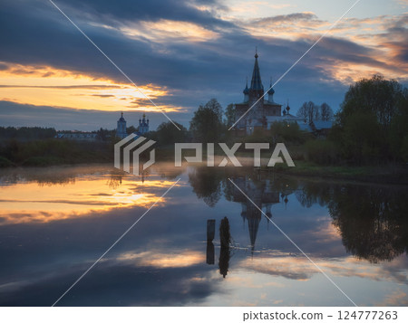 Morning view of the Dunilovo ancient village. Morning view of the Dunilovo ancient village. 124777263
