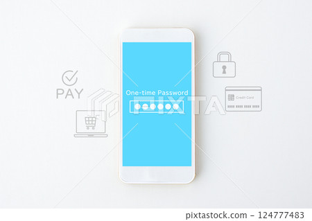 Image of a smartphone receiving a one-time password during an online shopping payment process 124777483