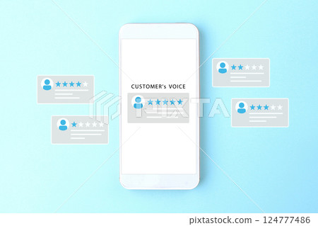 該圖片顯示了智慧型手機上發布的客戶評論 124777486