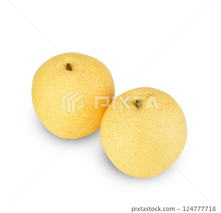 Two whole Chinese pears isolated on white background. Two whole Chinese pears isolated on white background. 124777718