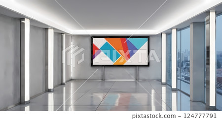 Blank advertising billboard mockup in modern glass corridor for branding and marketing Blank advertising billboard mockup in modern glass corridor for branding and marketing 124777791