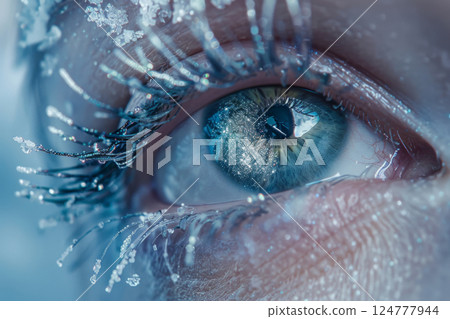 Icy blue eye with silver glitter makeup, close-up Icy blue eye with silver glitter makeup, close-up 124777944