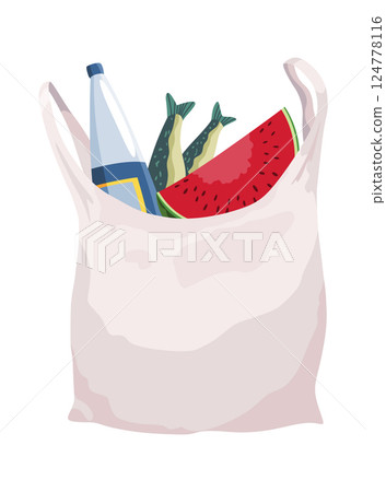 Shopping bag products grocery. Different food and beverage products, grocery shopping. Grocery supermarket. Fresh organic food and drinks. Grocery delivery concept Shopping bag products grocery. Different food and beverage products, grocery shopping. Grocery supermarket. Fresh organic food and drinks. Grocery delivery concept 124778116